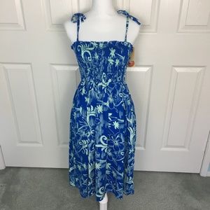 NWT FAVANT Blue Hawaiian Theme Flower Luau Dress